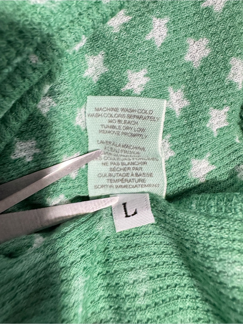 Free People Green Star Print Thermal Long Sleeve Top Size L - Picture 7 of 10